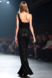 Glitter One Shoulder Black Sheath Floor Length Formal Dress