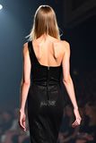 Glitter One Shoulder Black Sheath Floor Length Formal Dress