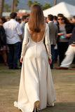 A Line Apricot Long Sleeves Floor Length Formal Dress