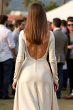A Line Apricot Long Sleeves Floor Length Formal Dress