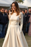 A Line Apricot Long Sleeves Floor Length Formal Dress