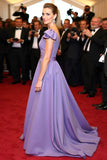 Purple V Neck A Line Empire Waist Sweep Train Formal Dress