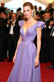 Purple V Neck A Line Empire Waist Sweep Train Formal Dress