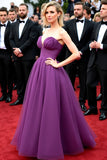 Dark Purple Sweetheart Pleated A Line Long Formal Dress