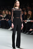 Black Scoop Column Formal Jumpsuit with Long Sheer Sleeves