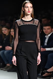 Black Scoop Column Formal Jumpsuit with Long Sheer Sleeves