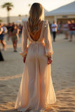 Apricot V Neck A Line Pleated High-Low Formal Dress