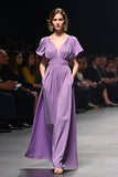 Purple V Neck A-Line Backless Wedding Guest Dress