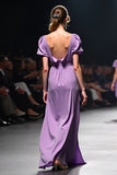 Purple V Neck A-Line Backless Wedding Guest Dress