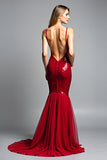 Sparkly Mermaid Sequined V-Neck Backless Long Prom Dress