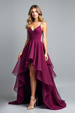 Flowy Dark Purple A Line Tiered High Low Ruffled Formal Dress