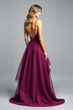 Flowy Dark Purple A Line Tiered High Low Ruffled Formal Dress