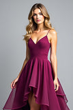 Flowy Dark Purple A Line Tiered High Low Ruffled Formal Dress