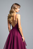 Flowy Dark Purple A Line Tiered High Low Ruffled Formal Dress