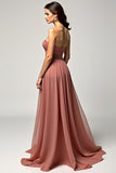 Brown A Line Sweetheart High Waist Long Wedding Guest Dress
