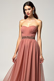 Brown A Line Sweetheart High Waist Long Wedding Guest Dress