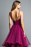 Dark Purple Spaghetti Straps A Line Ruffled Long Wedding Guest Dress
