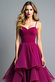 Dark Purple Spaghetti Straps A Line Ruffled Long Wedding Guest Dress