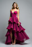 Dark Purple V-Neck Flowy Ruffles Tiered Formal Dress wih Slit