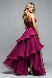 Dark Purple V-Neck Flowy Ruffles Tiered Formal Dress wih Slit