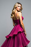 Dark Purple V-Neck Flowy Ruffles Tiered Formal Dress wih Slit