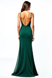 Dark Green V-Neck Spaghetti Straps A Line Ruffled Wedding Guest Dress