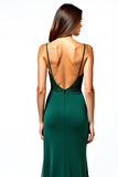 Dark Green V-Neck Spaghetti Straps A Line Ruffled Wedding Guest Dress