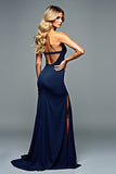 Eleagnt Navy Sweetheart Sheath Long Formal Dress with Slit