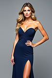 Eleagnt Navy Sweetheart Sheath Long Formal Dress with Slit