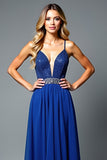 Glitter Royal Blue Spaghetti Straps A Line Backless Long Wedding Guest Dress
