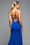 Sparkly Royal Blue A Line Long chiffon Formal Dress with Beading