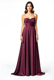 A Line Burgundy Strapless Sweetheart Floor Length Formal Dress