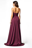 A Line Burgundy Strapless Sweetheart Floor Length Formal Dress