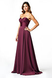 A Line Burgundy Strapless Sweetheart Floor Length Formal Dress