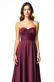 A Line Burgundy Strapless Sweetheart Floor Length Formal Dress