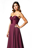 A Line Burgundy Strapless Sweetheart Floor Length Formal Dress