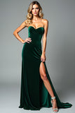 Dark Green Sheath Strapless Sweetheart Wedding Guest Dress with Slit