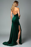 Dark Green Sheath Strapless Sweetheart Wedding Guest Dress with Slit