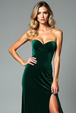 Dark Green Sheath Strapless Sweetheart Wedding Guest Dress with Slit