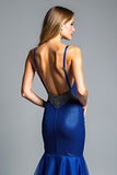 Glitter Mermaid Royal Blue Spaghetti Straps Long Wedding Guest Dress