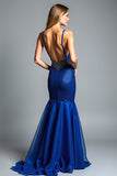 Glitter Mermaid Royal Blue Spaghetti Straps Long Wedding Guest Dress