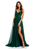 Dark Green Tulle Long Corset Beaded A Line Formal Dress with Slit