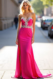 Sheath Fuchsia Sweetheart Floor Length Prom Dress with Slit