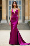 Dark Purple Spaghetti Straps V Neck Mermaid Long Prom Dress