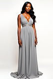 Grey V-Neck Long Chiffon A Line Wedding Guest Dress