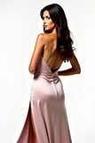 Blush Halter Keyhole Sheath Backless Long Prom Dress with Slit