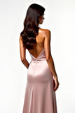 Blush Halter Keyhole Sheath Backless Long Prom Dress with Slit