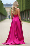 Fuchsia Sweetheart A Line Strapless Long Prom Dress with Slit