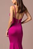 Elegant Fuchsia Deep V-Neck Sheath Floor Length Prom Dress
