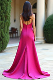 Spaghetti Straps Fuchsia A Line Long Prom Dress with Slit
